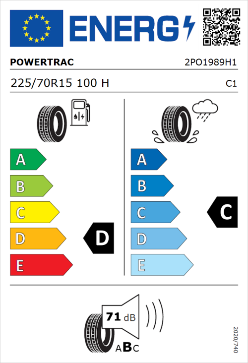 Tyre Label for Powertrac Adamas H/P 225/70R15 100H