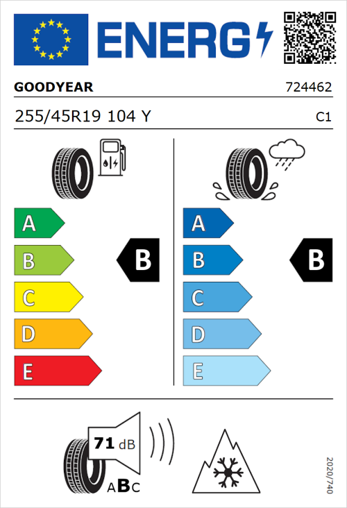 Tyre Label for Goodyear Vector All-Season 4 255/45R19 104Y