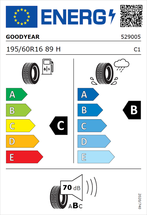 Tyre Label for Goodyear EfficientGrip 195/60R16 89H